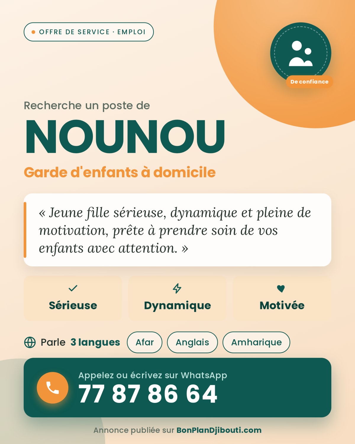 Jeune fille sérieuse cherche poste de nounou