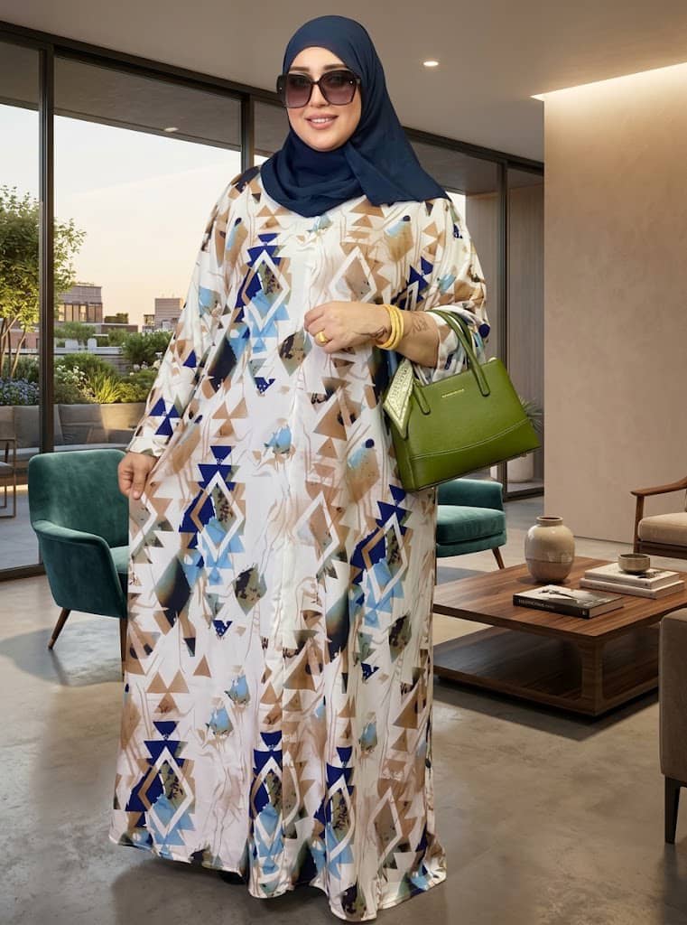 Robe abaya imprimée à motifs géométriques, coupe ample