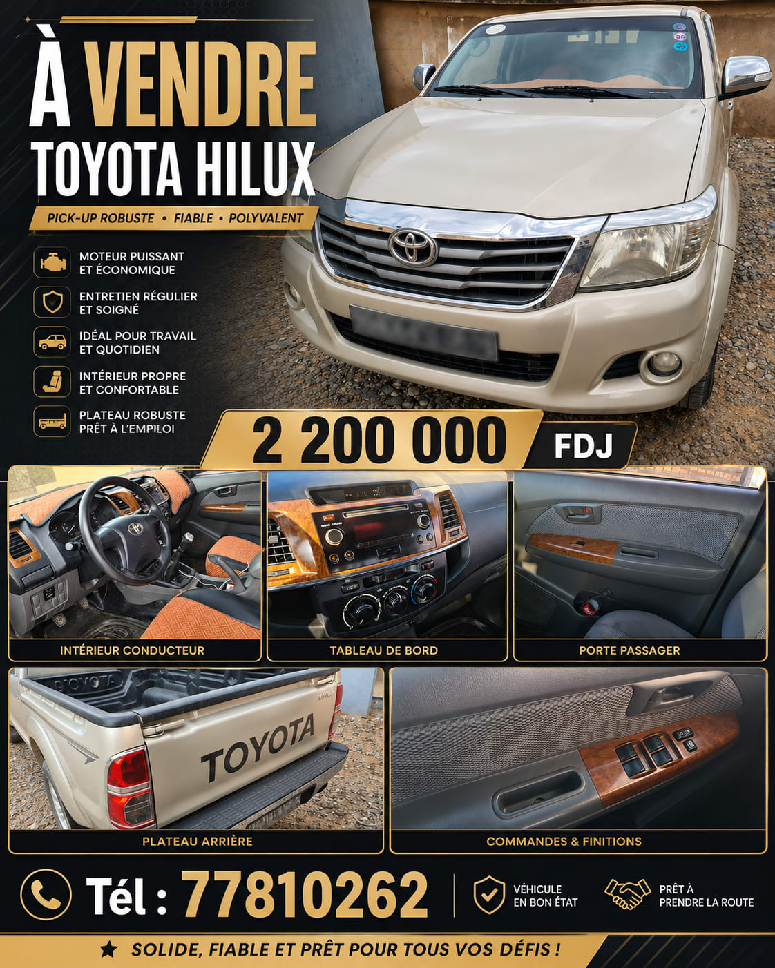 Toyota Hilux pick-up, robuste et bien entretenu