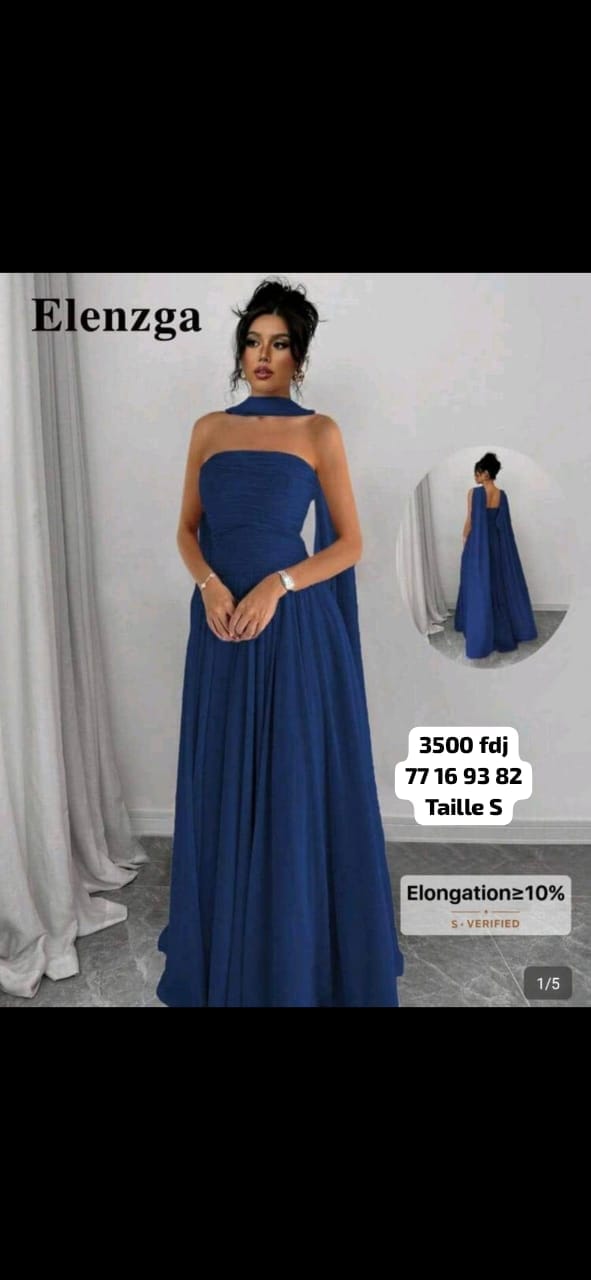 Robe de soirée longue bleue avec cape, taille S, neuve