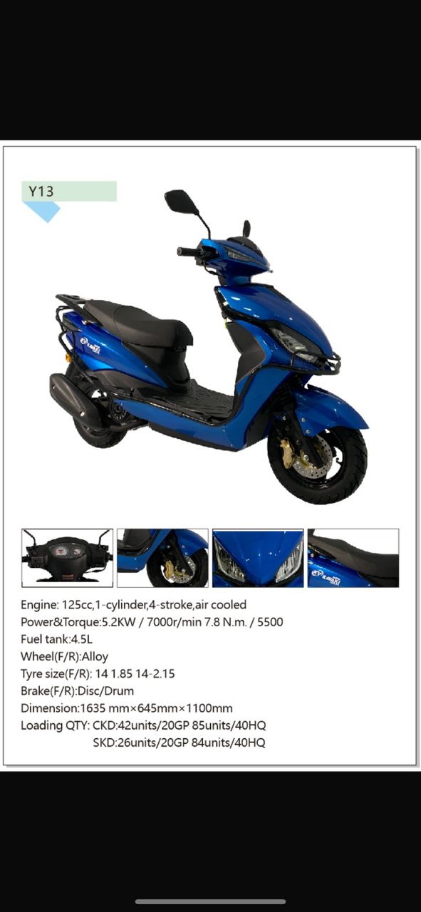 Scooter neuf 125cc bleu, modèle Y13, idéal ville