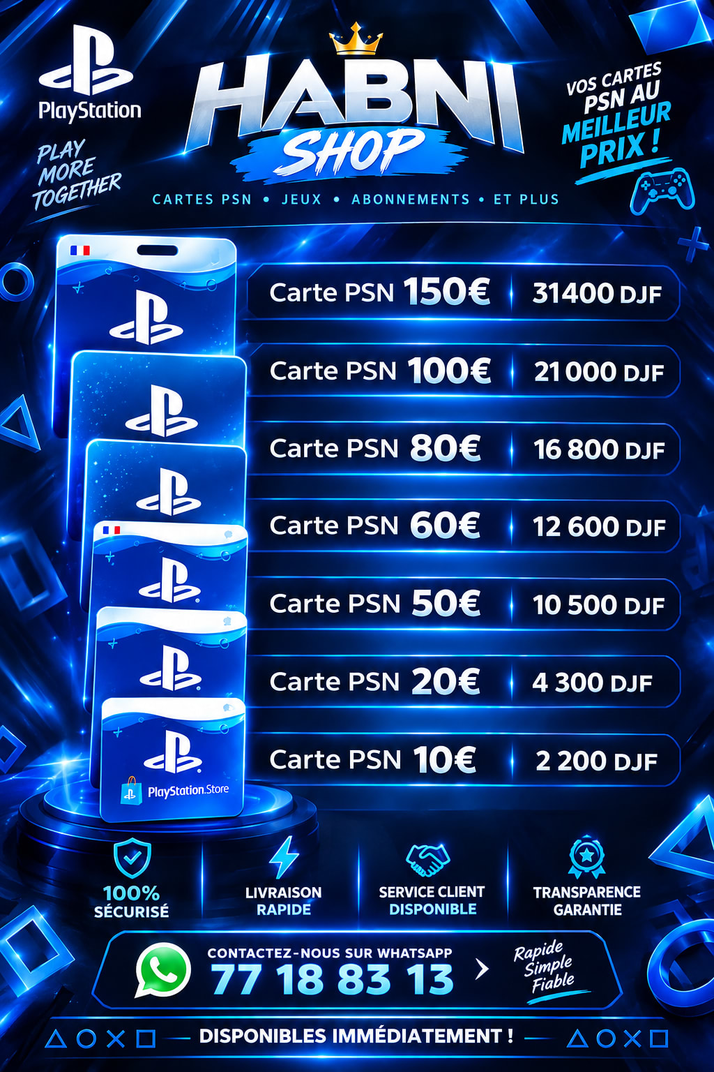 Cartes PSN toutes valeurs - disponibles immédiatement