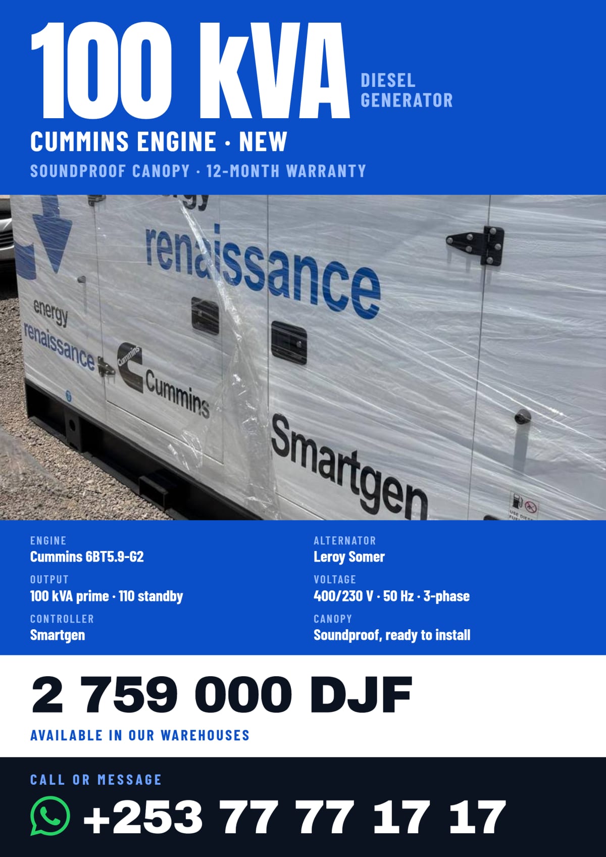 ⚡ GROUPE ÉLECTROGÈNE 100 kVA — NEUF