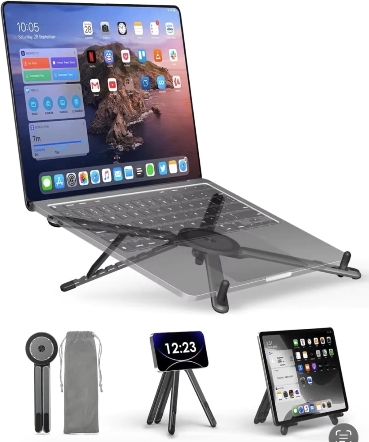 Support pliable en aluminium pour PC, iPad et iPhone
