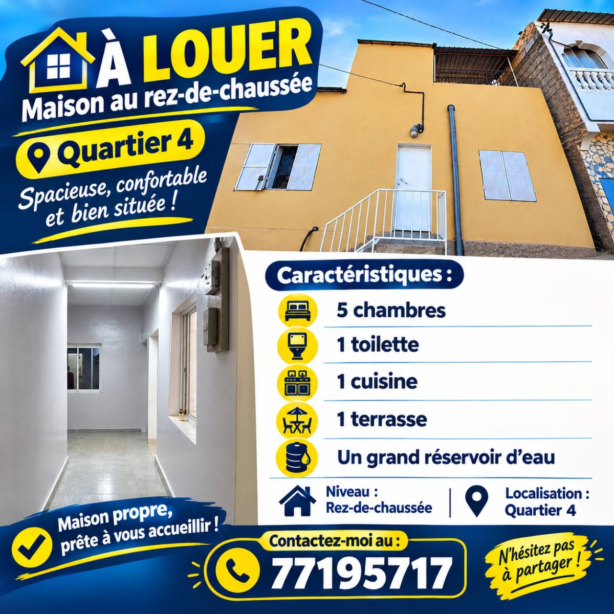 Maison 5 chambres à louer – Rez-de-chaussée, Quartier 4