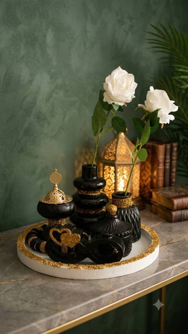 Superbe plateau décoratif noir et doré