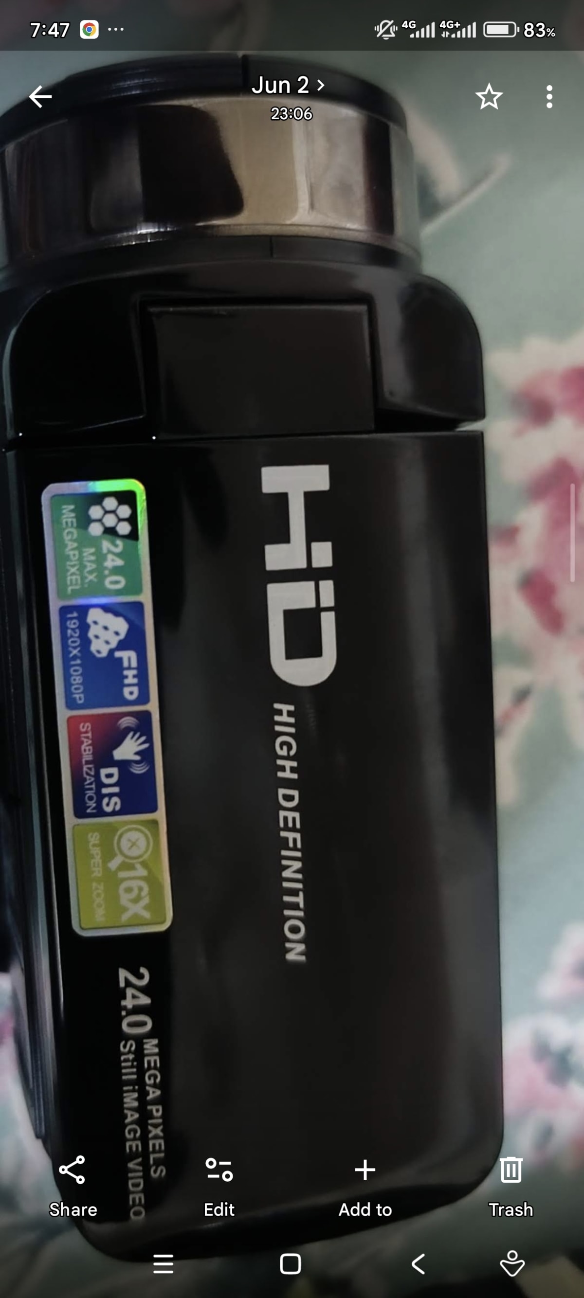 Caméra HD FHD 24MP avec zoom 16x, peu utilisée
