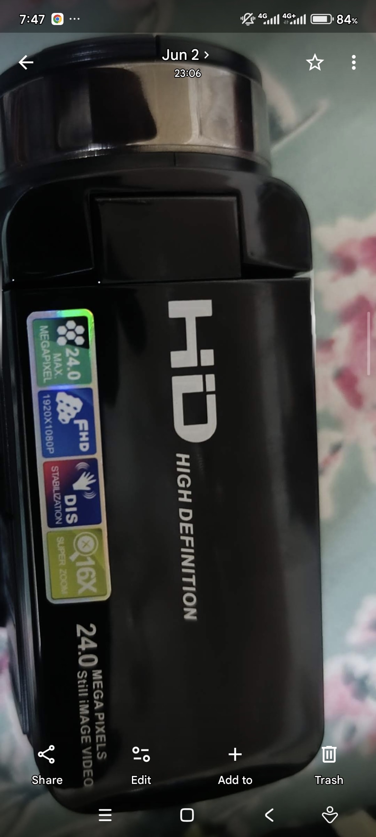 Caméra HD FHD 24MP avec zoom 16x, peu utilisée