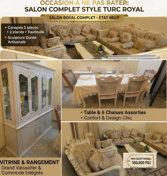 Salon complet style turc royal, état neuf, prix exceptionnel