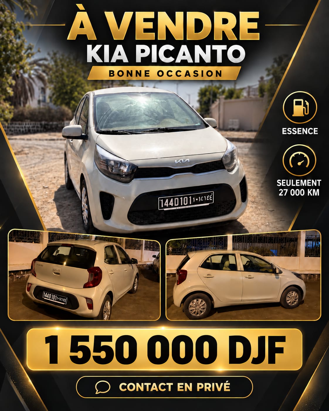 Kia Picanto blanche, 27 000 km, essence, très bon état
