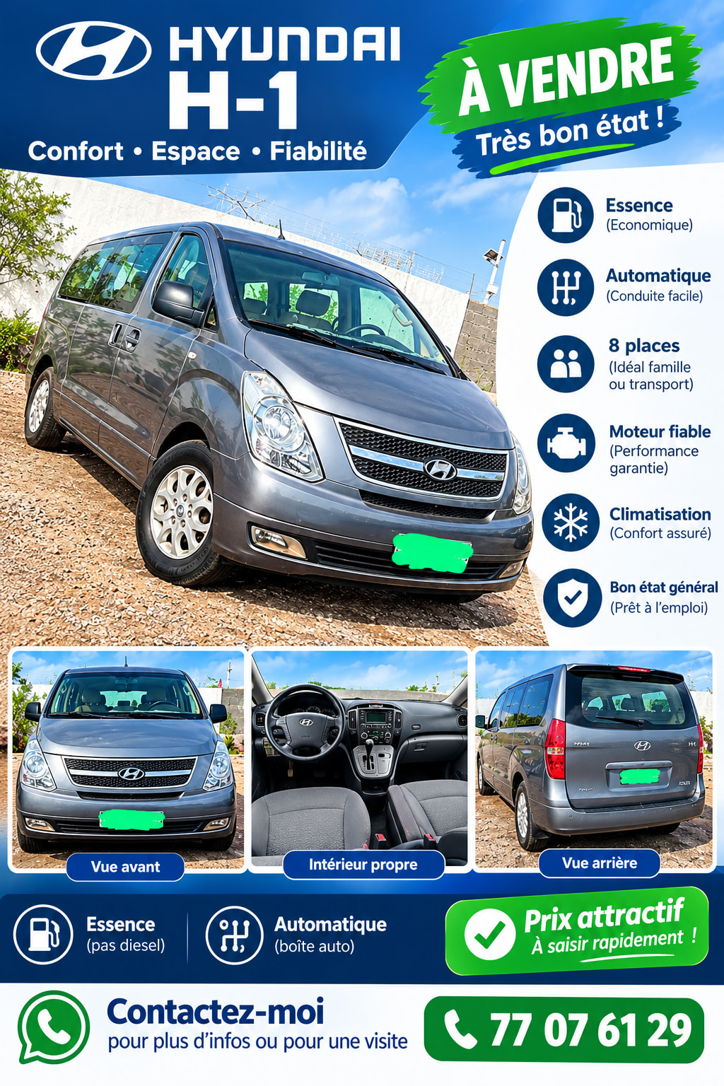 Hyundai H-1 essence automatique, 8 places, très bon état