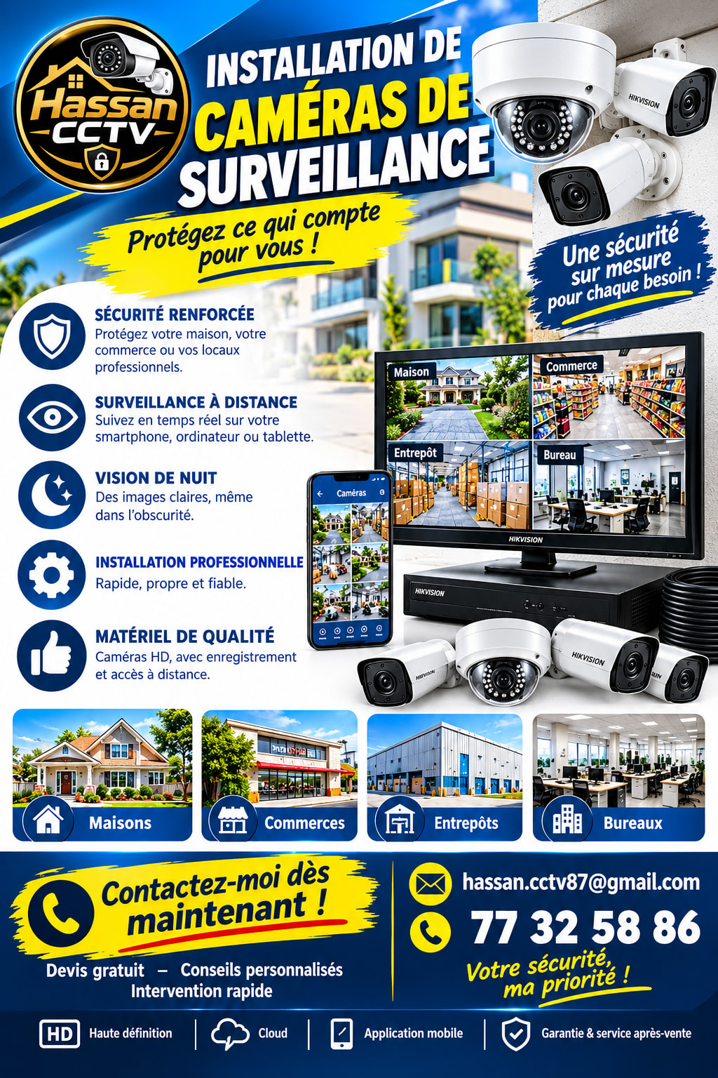Installation professionnelle de caméras de surveillance HD