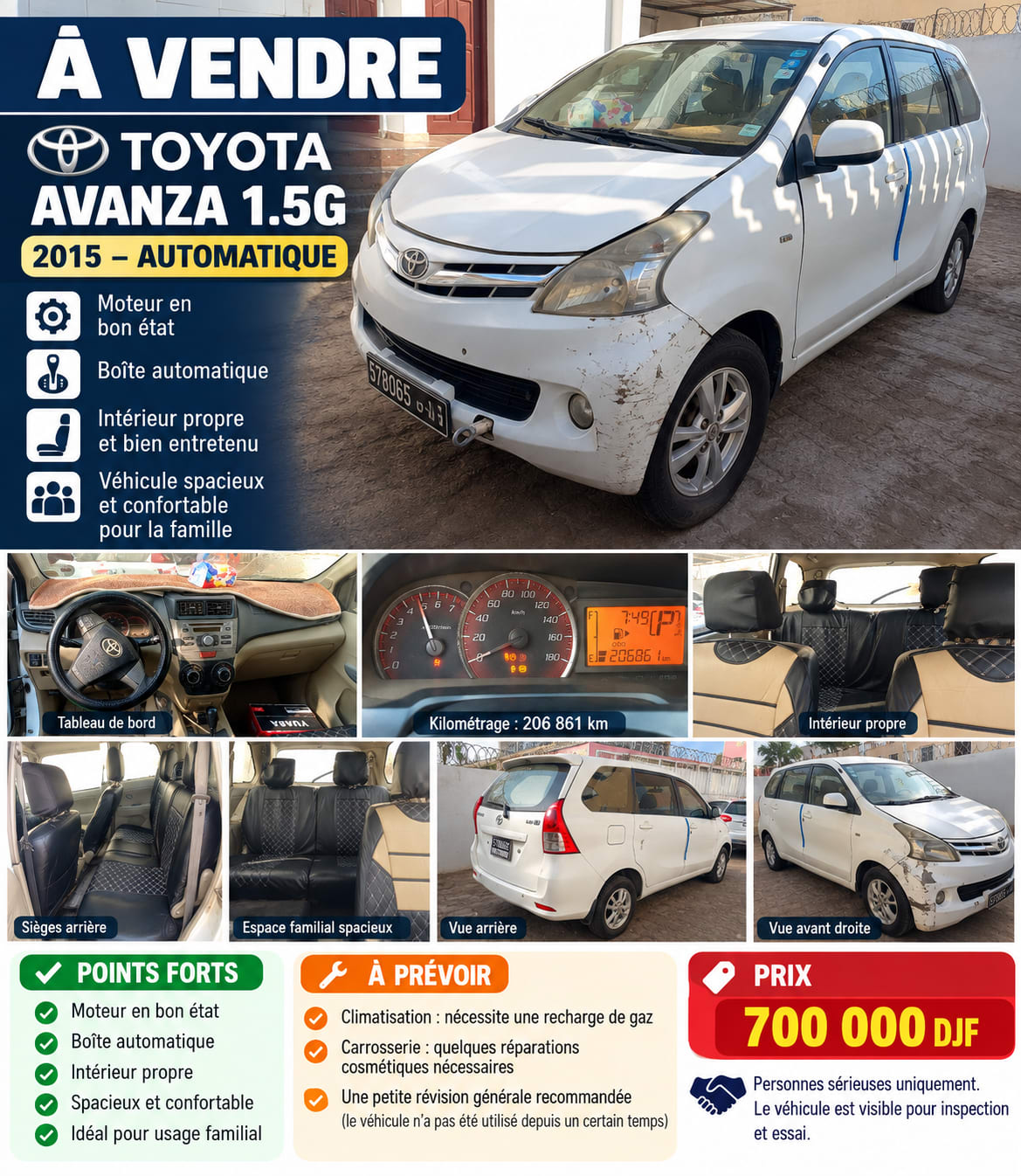 Toyota Avanza 1.5G 2015 automatique - familiale spacieuse