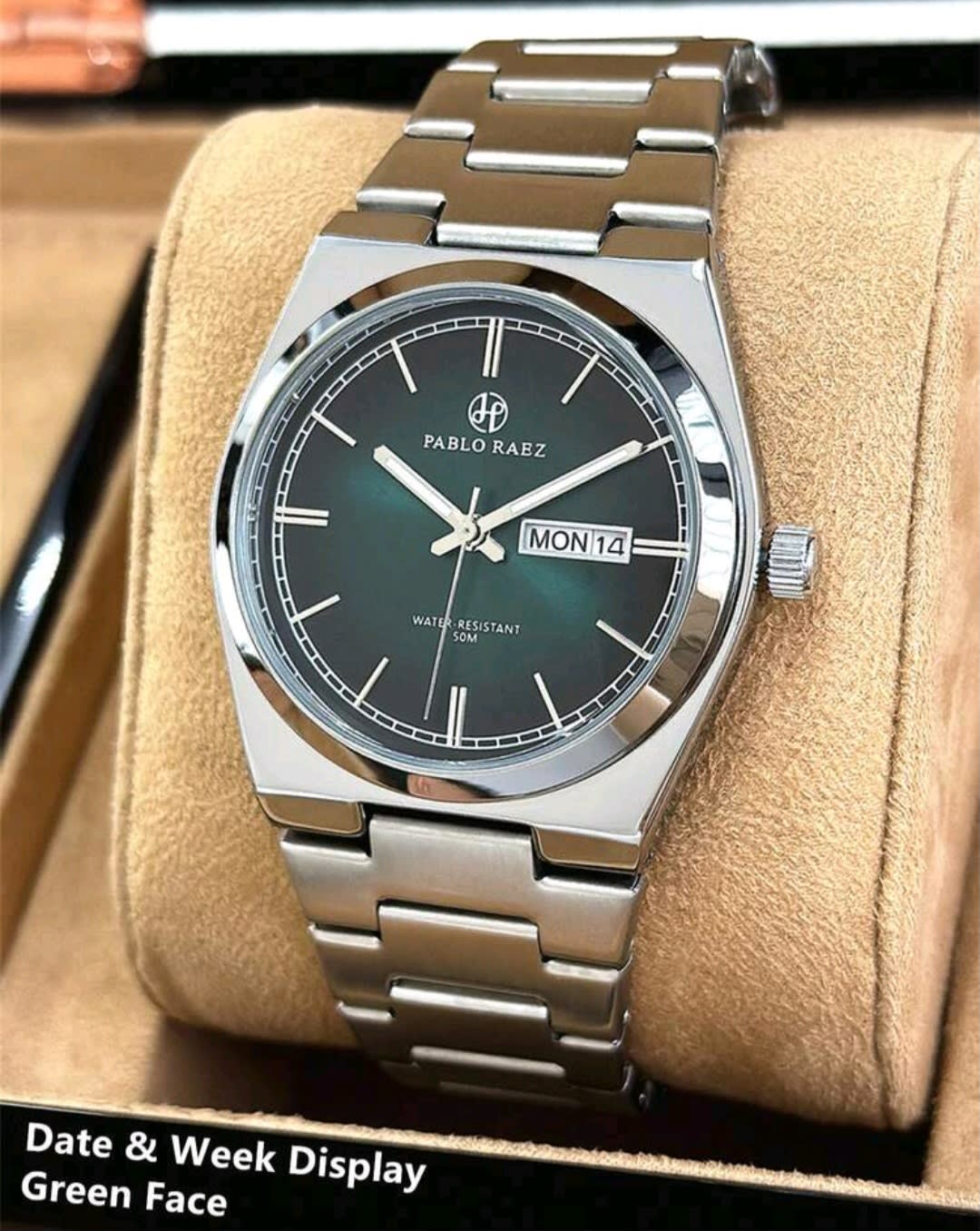 Montre Pablo Raez neuve, cadran vert élégant