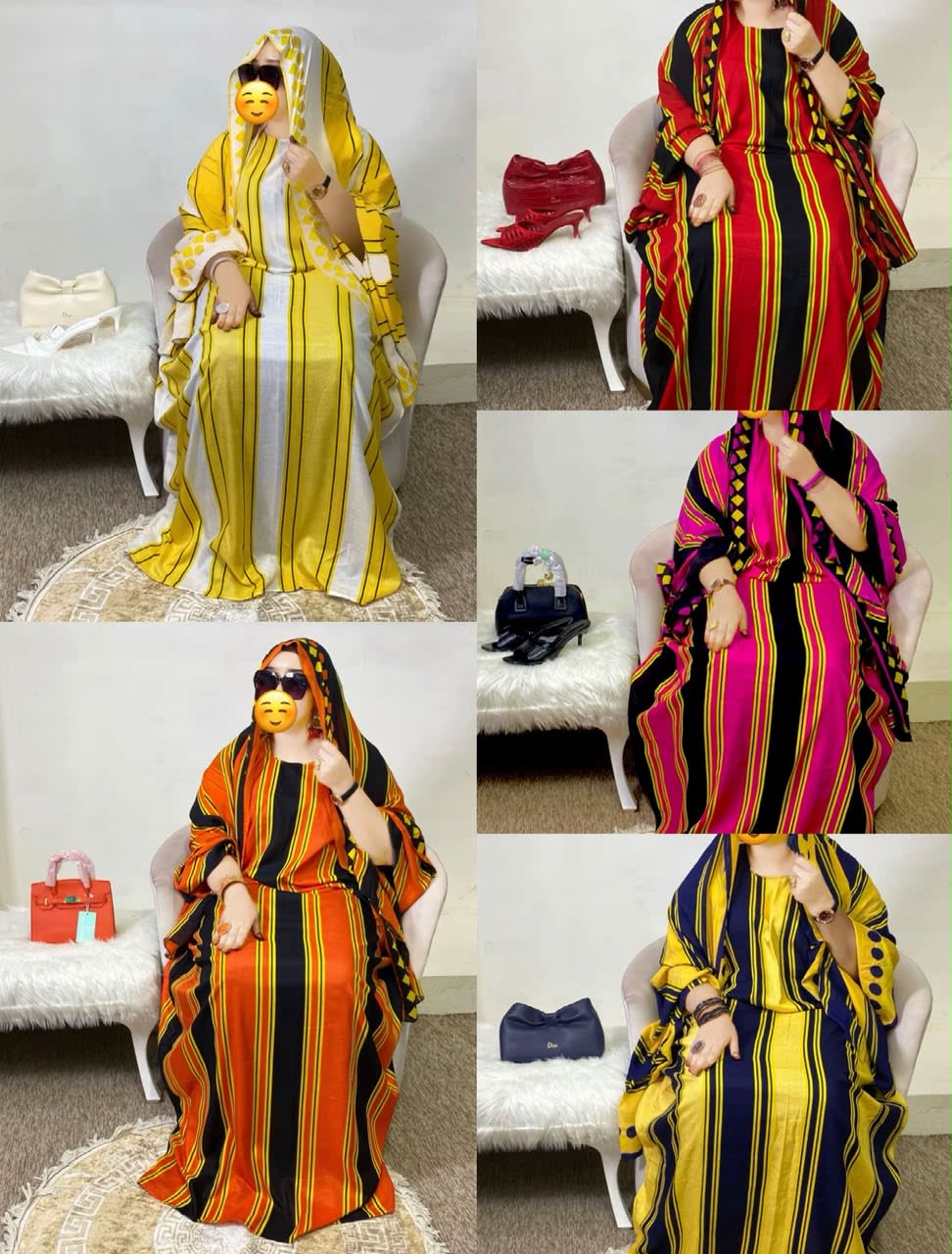 Robes traditionnelles à rayures avec foulard assorti