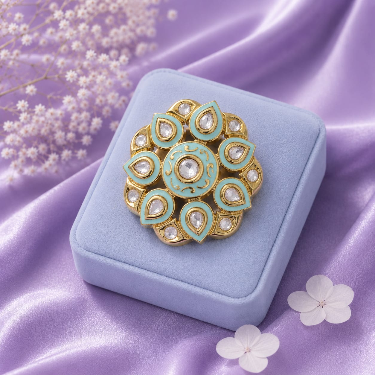 Light Kundan Chunky Ring