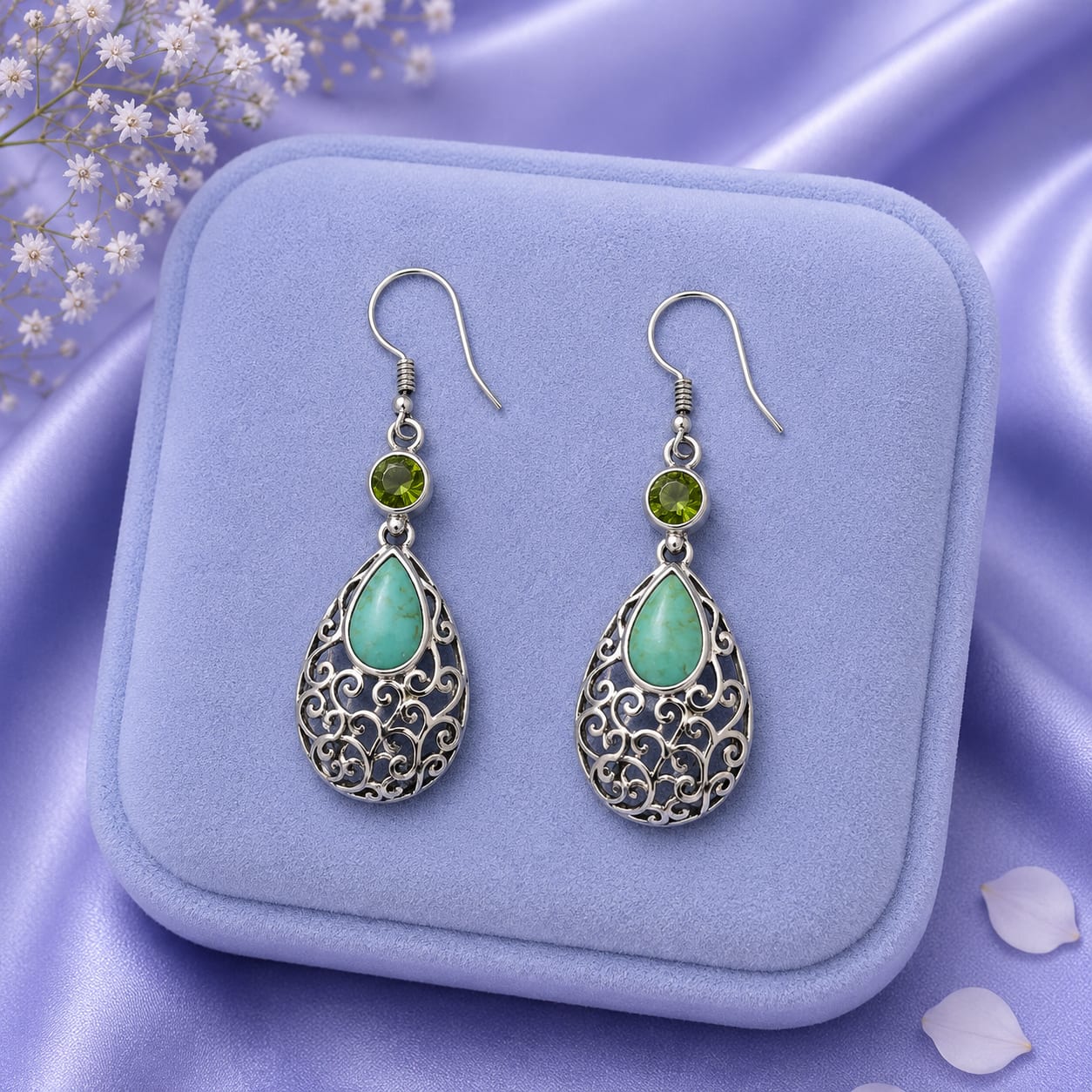 Hook Earrings, Turquoise Stone