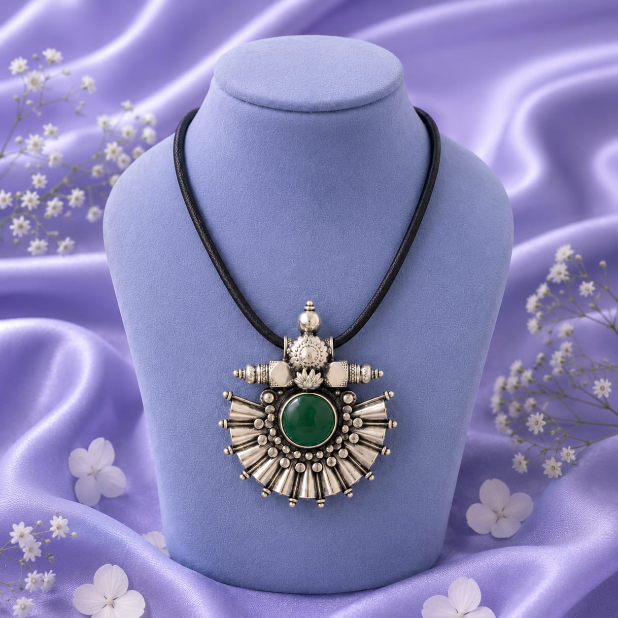 Green Onyx Big Pendant Tribal Neckpiece