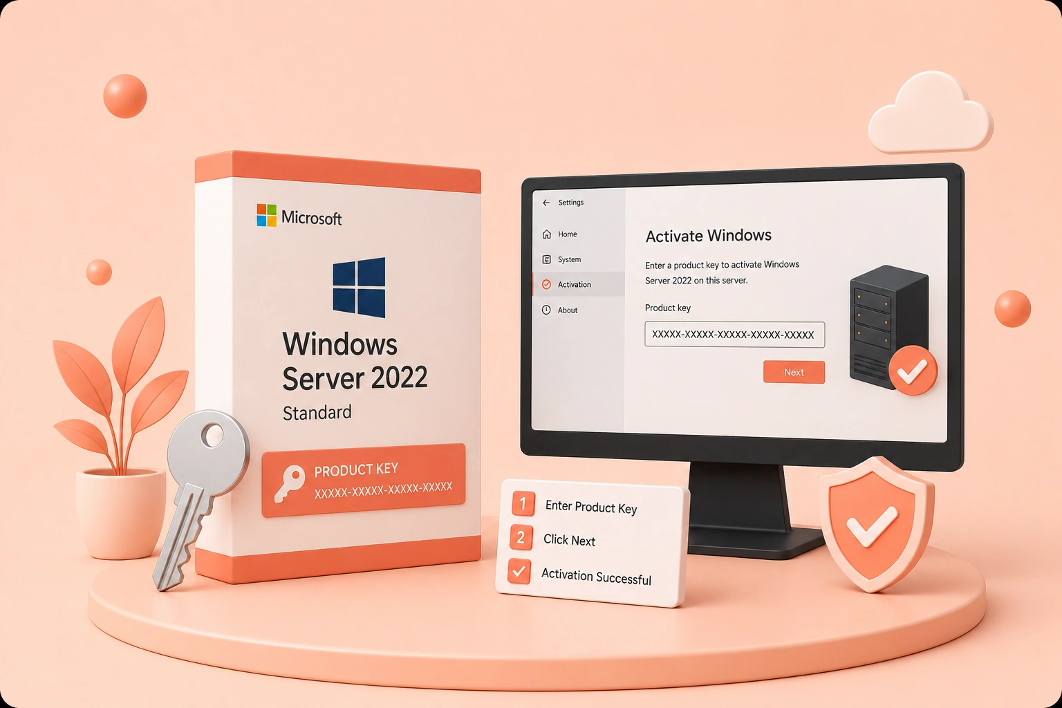 Windows Server 2022 activation with a product key, step by step
