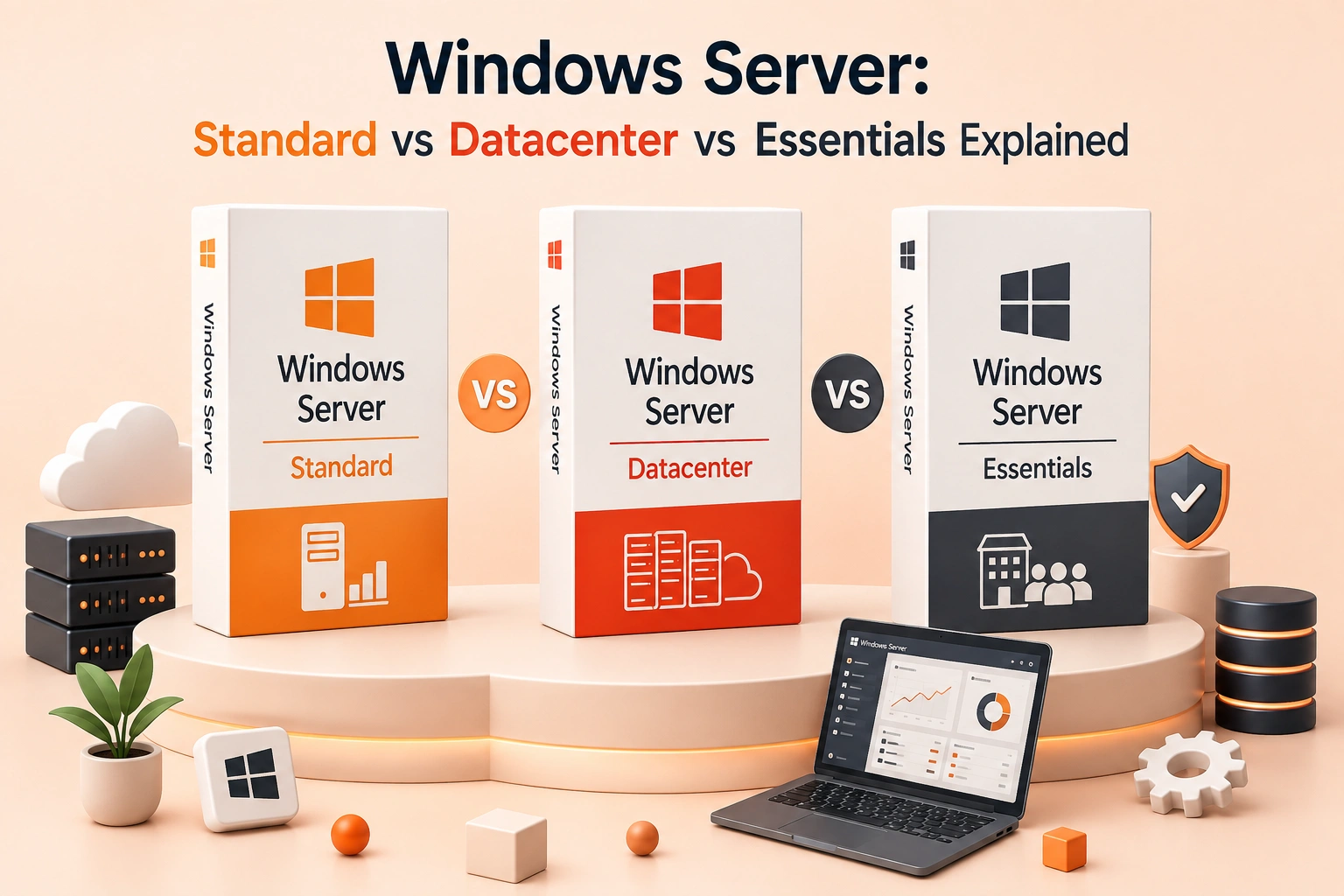 Windows Server Standard Datacenter and Essentials editions compared