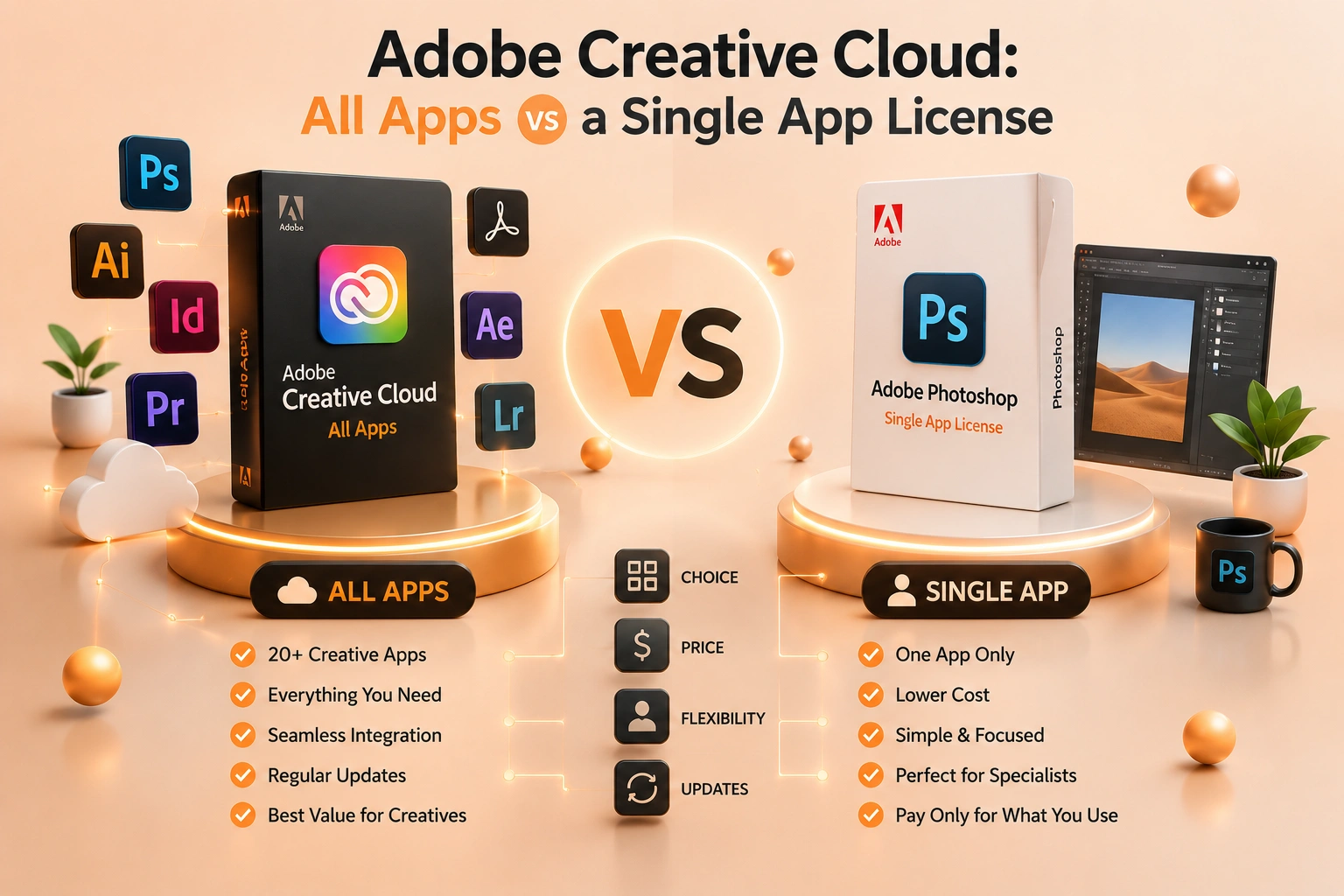 Adobe Creative Cloud all apps and single app subscriptions compared