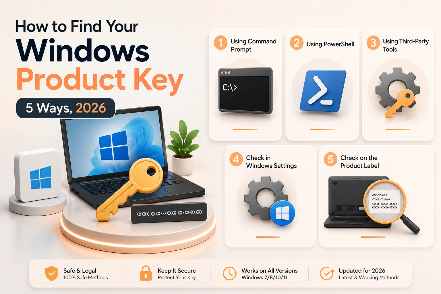 Windows activation settings showing product key and digital license checks