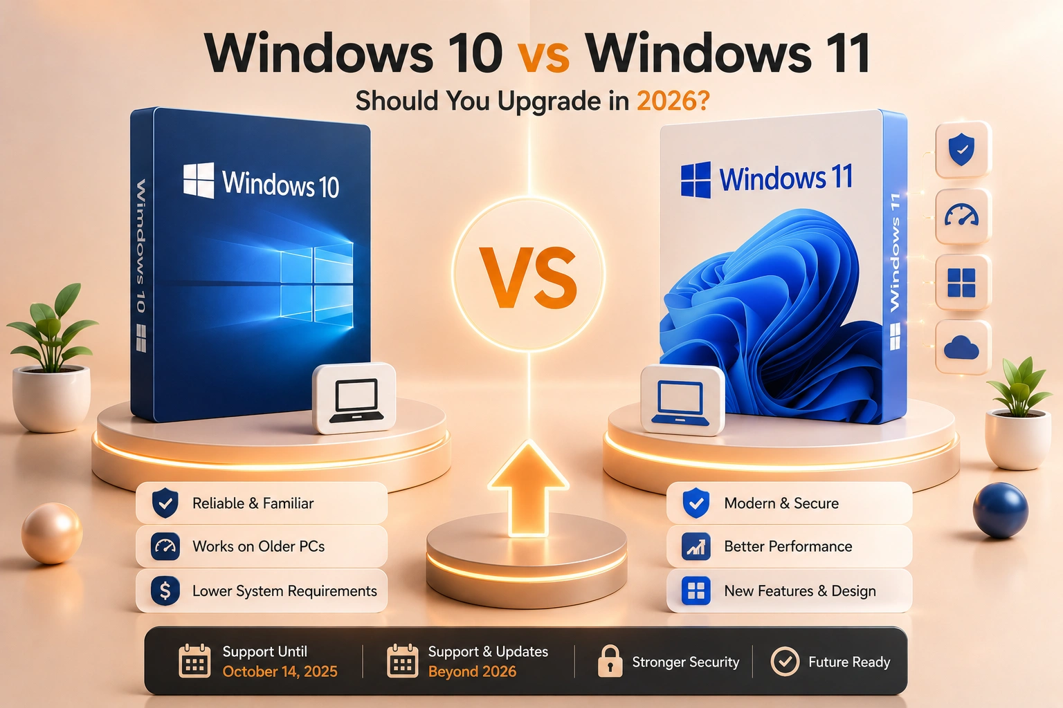 Windows 10 and Windows 11 desktops compared side by side
