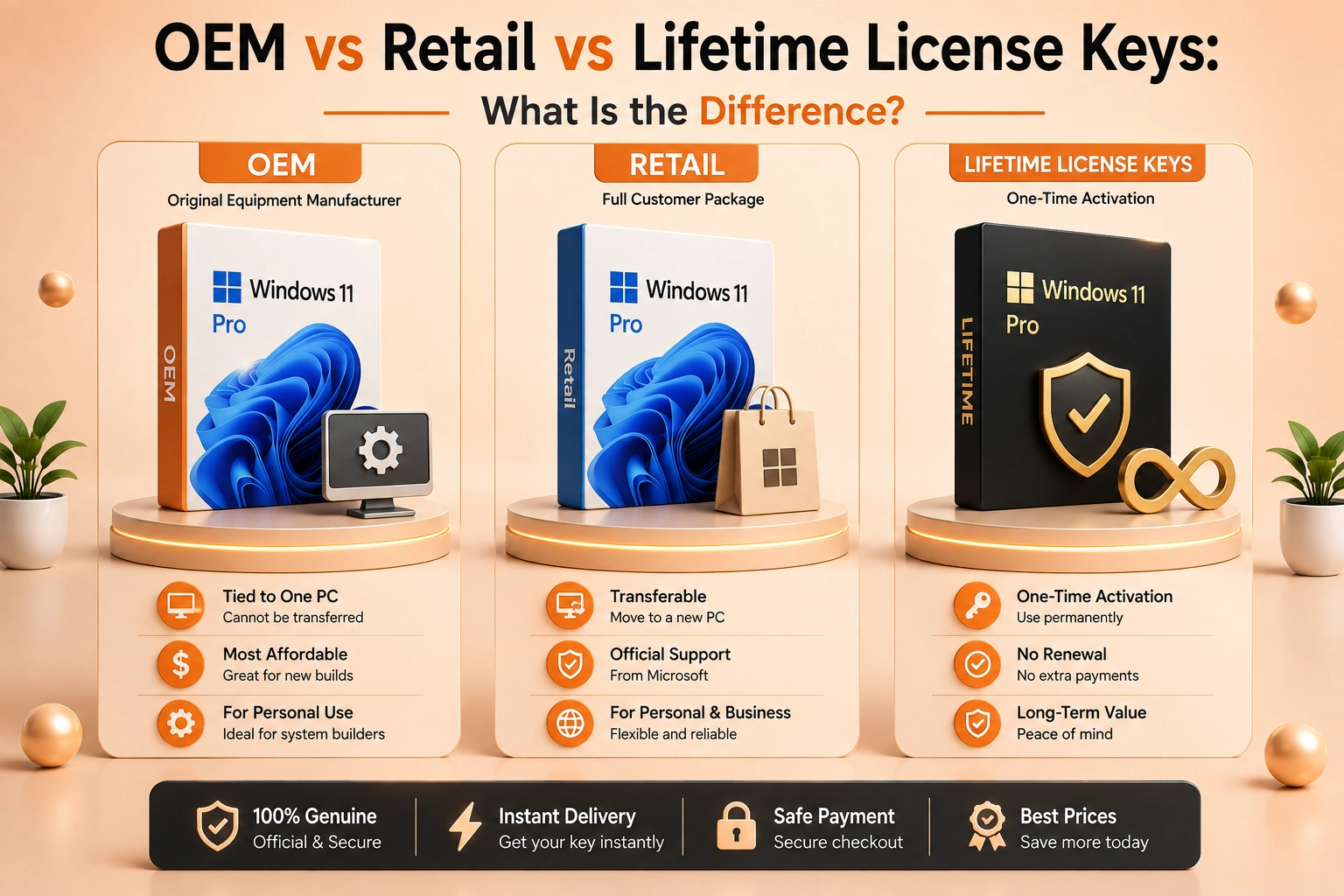 OEM, retail and lifetime software license keys compared