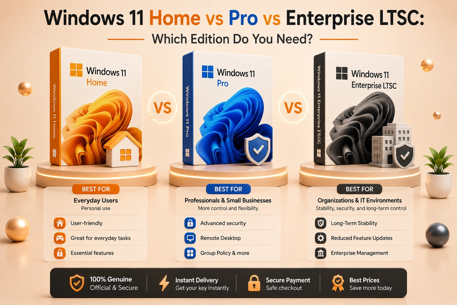 Windows 11 Home, Pro and Enterprise LTSC editions compared