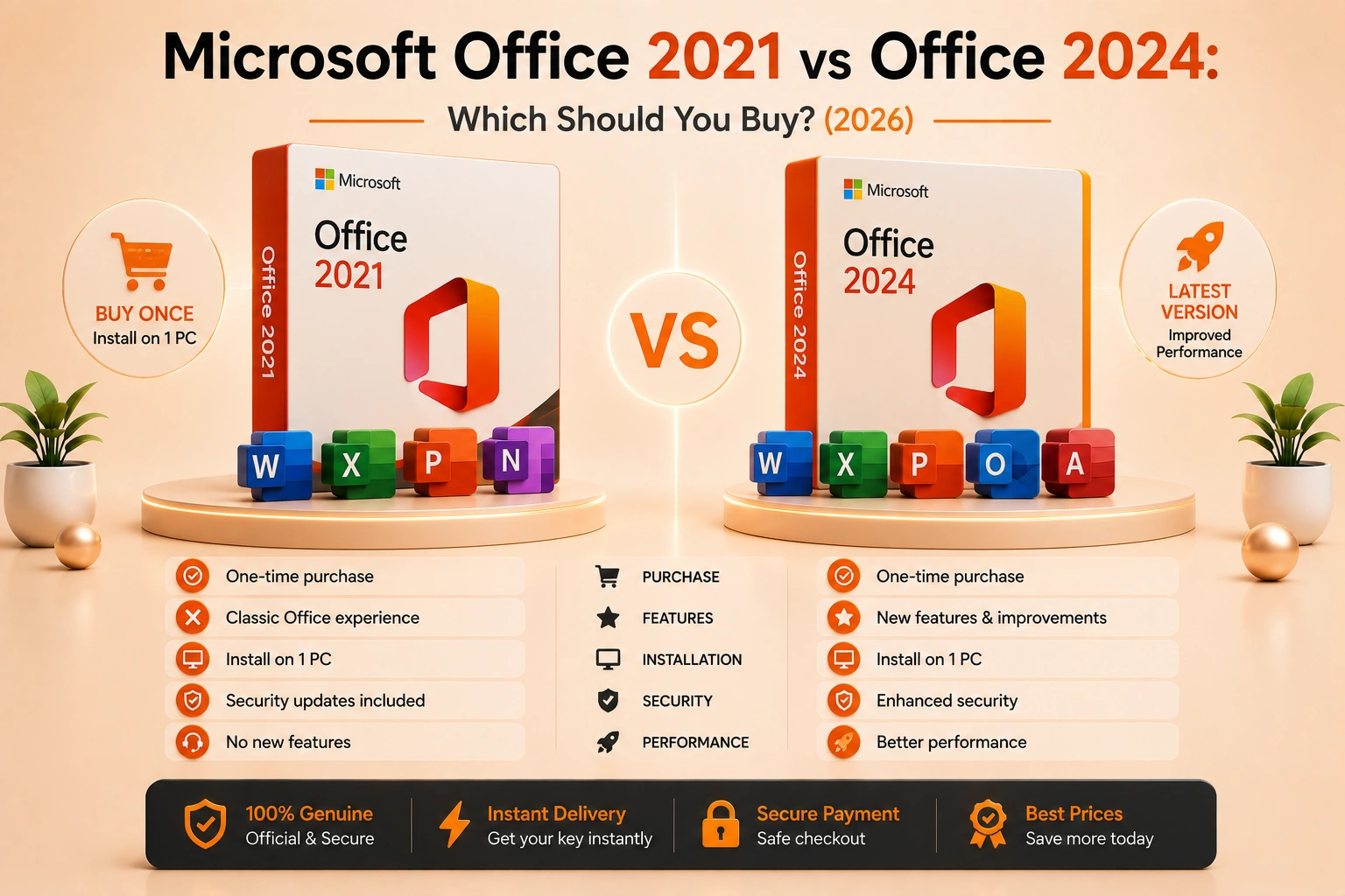 Microsoft Office 2021 and Office 2024 lifetime versions compared