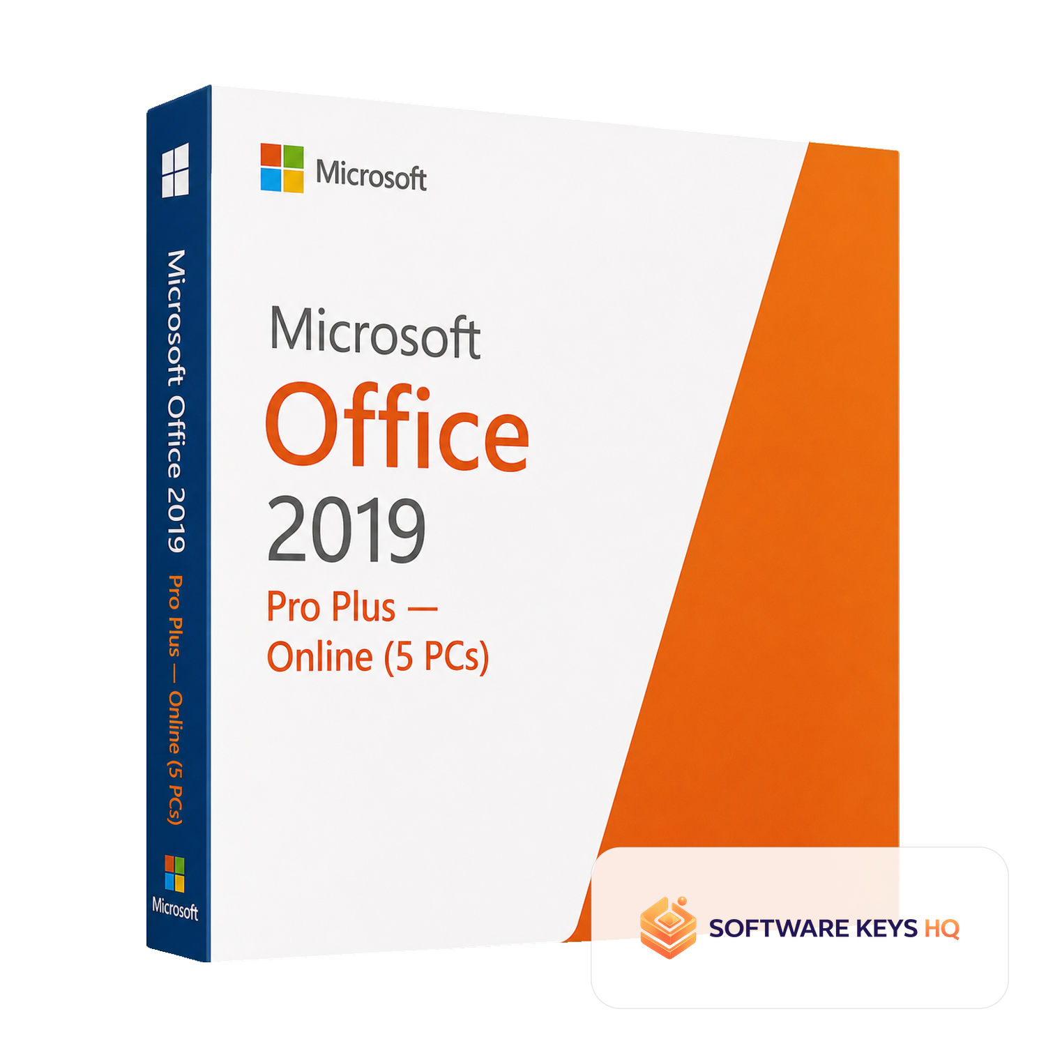 Microsoft Office 2019 Pro Plus Online (5 PCs) software box