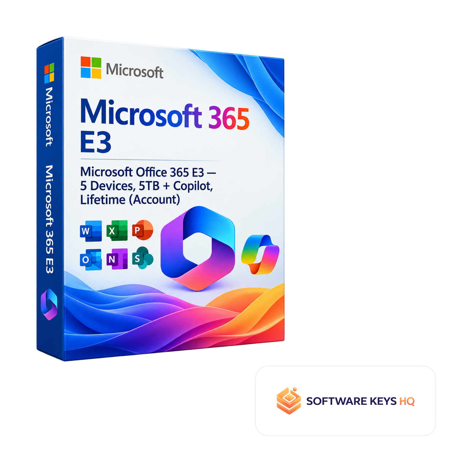 Microsoft Office 365 E3 5 Devices, 5TB + Copilot, Lifetime (Account) software box