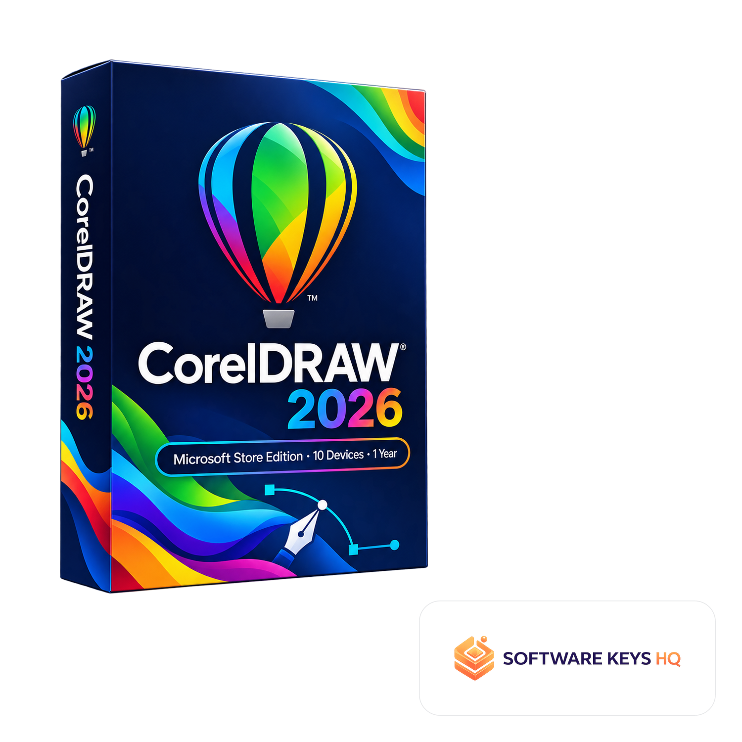 CorelDRAW 2026 Microsoft Store Edition, 10 Devices, 1 Year software box