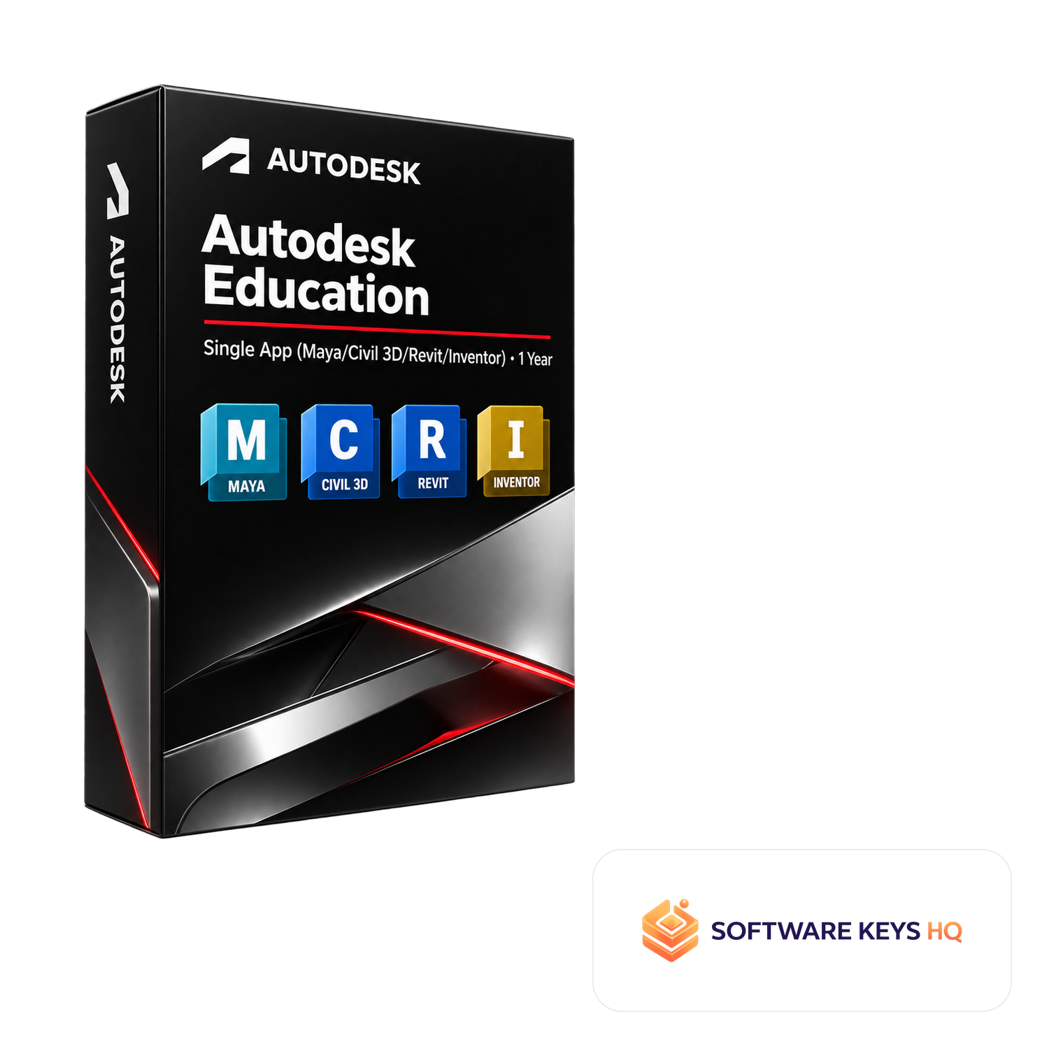 Autodesk Education Single App (Maya/Civil 3D/Revit/Inventor) 1 Year software box