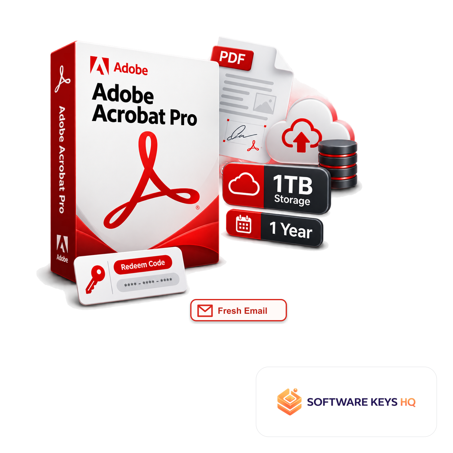 Adobe Acrobat Pro with 1TB Storage 1 Year (Redeem Code, Fresh Email) software box