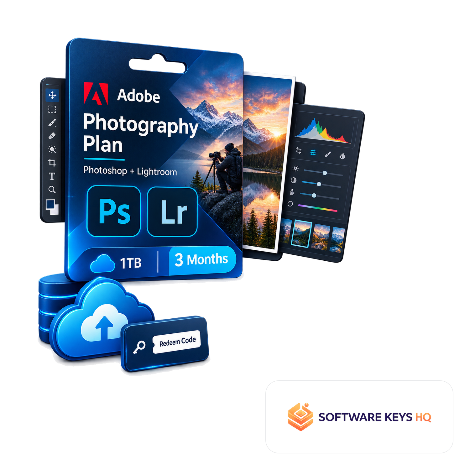 Adobe Photography Plan (Photoshop + Lightroom, 1TB) 3 Months (Redeem Code) software box