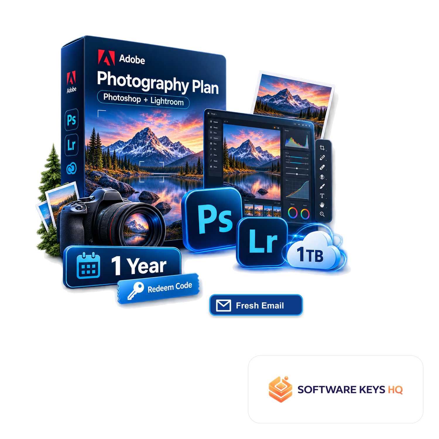 Adobe Photography Plan (Photoshop + Lightroom, 1TB) 1 Year (Redeem Code, Fresh Email) software box