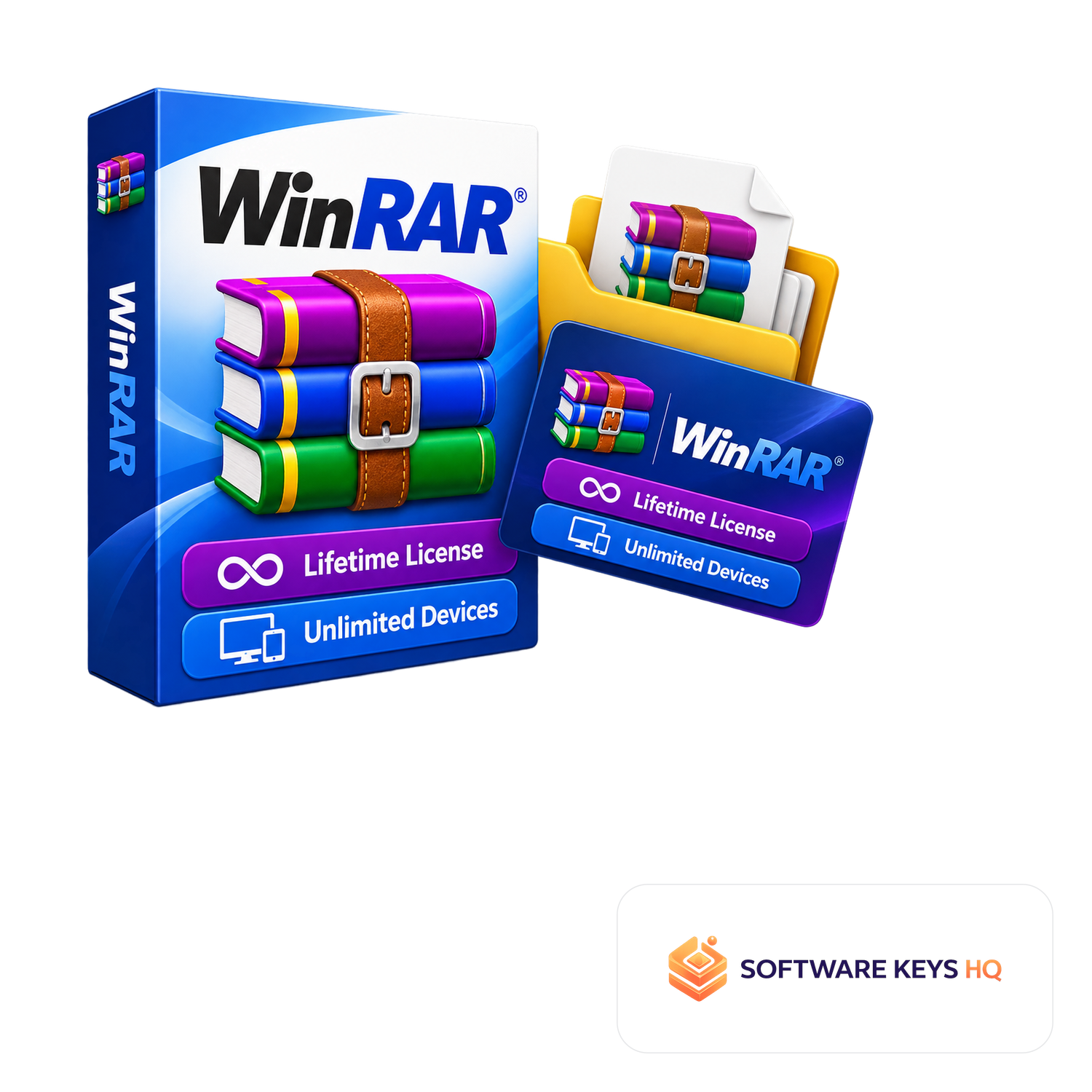 WinRAR Lifetime License, Unlimited Devices software box