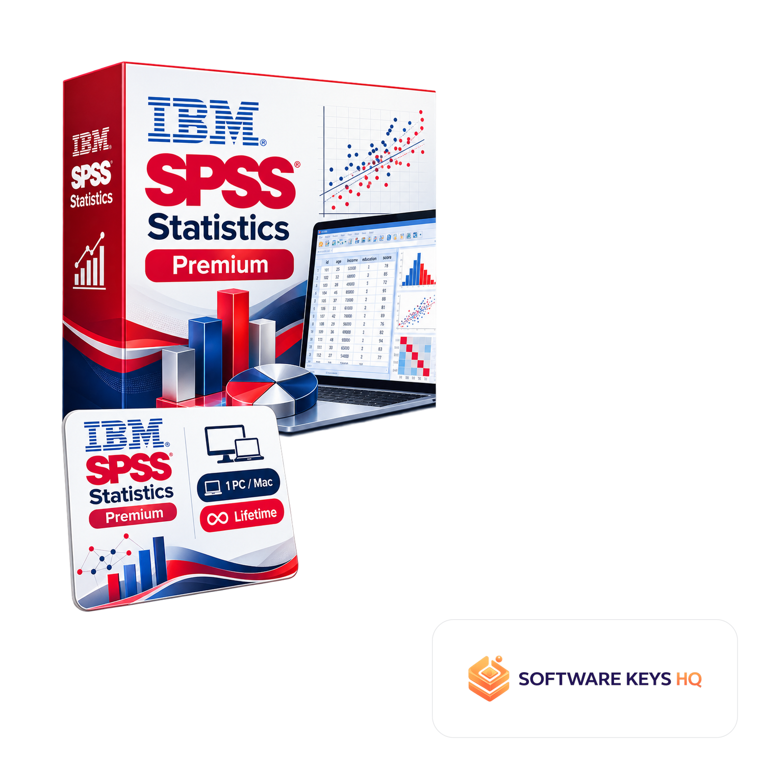 IBM SPSS Statistics Premium 1 PC/Mac, Lifetime software box