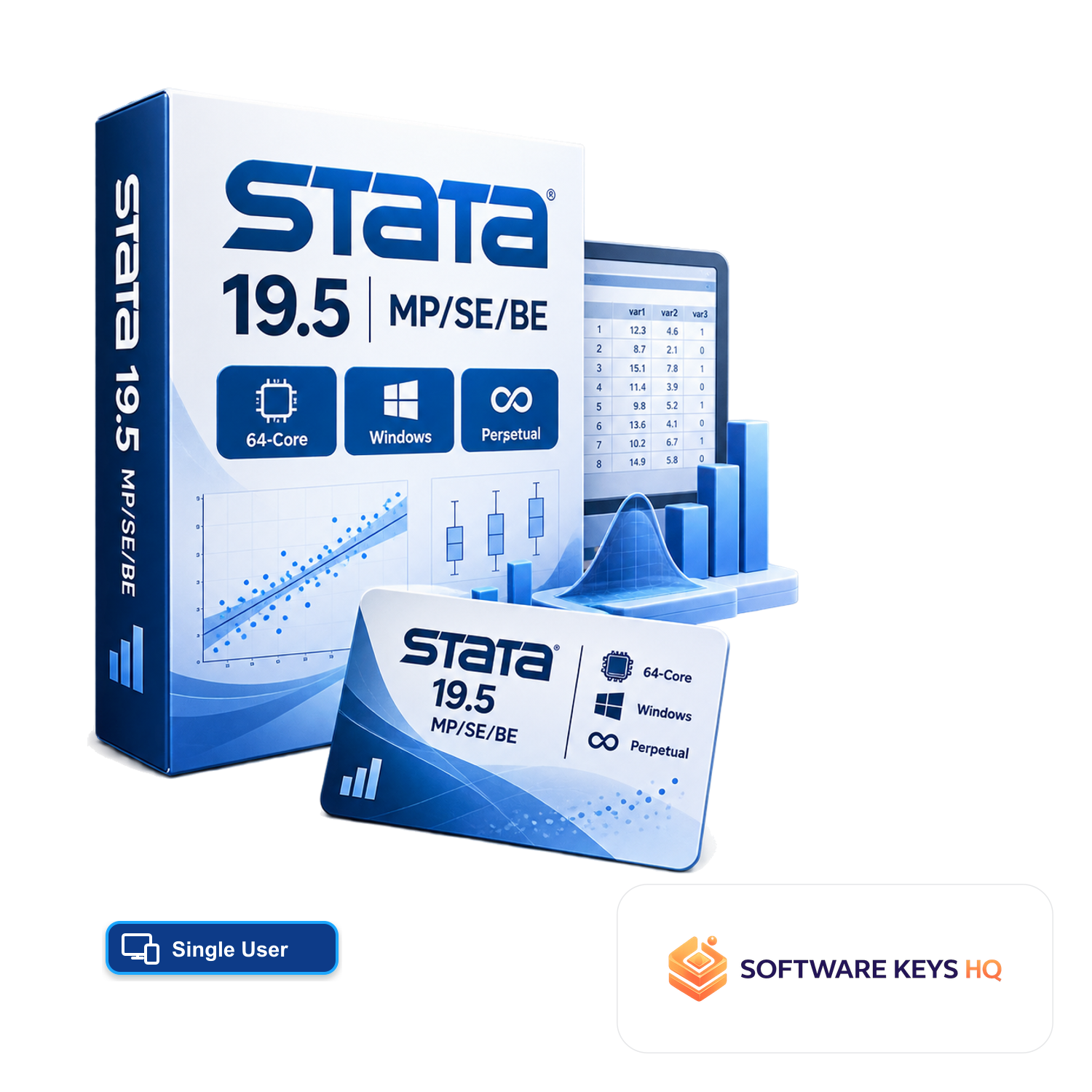 Stata 19.5 MP/SE/BE Single-User 64-Core, Windows, Perpetual software box