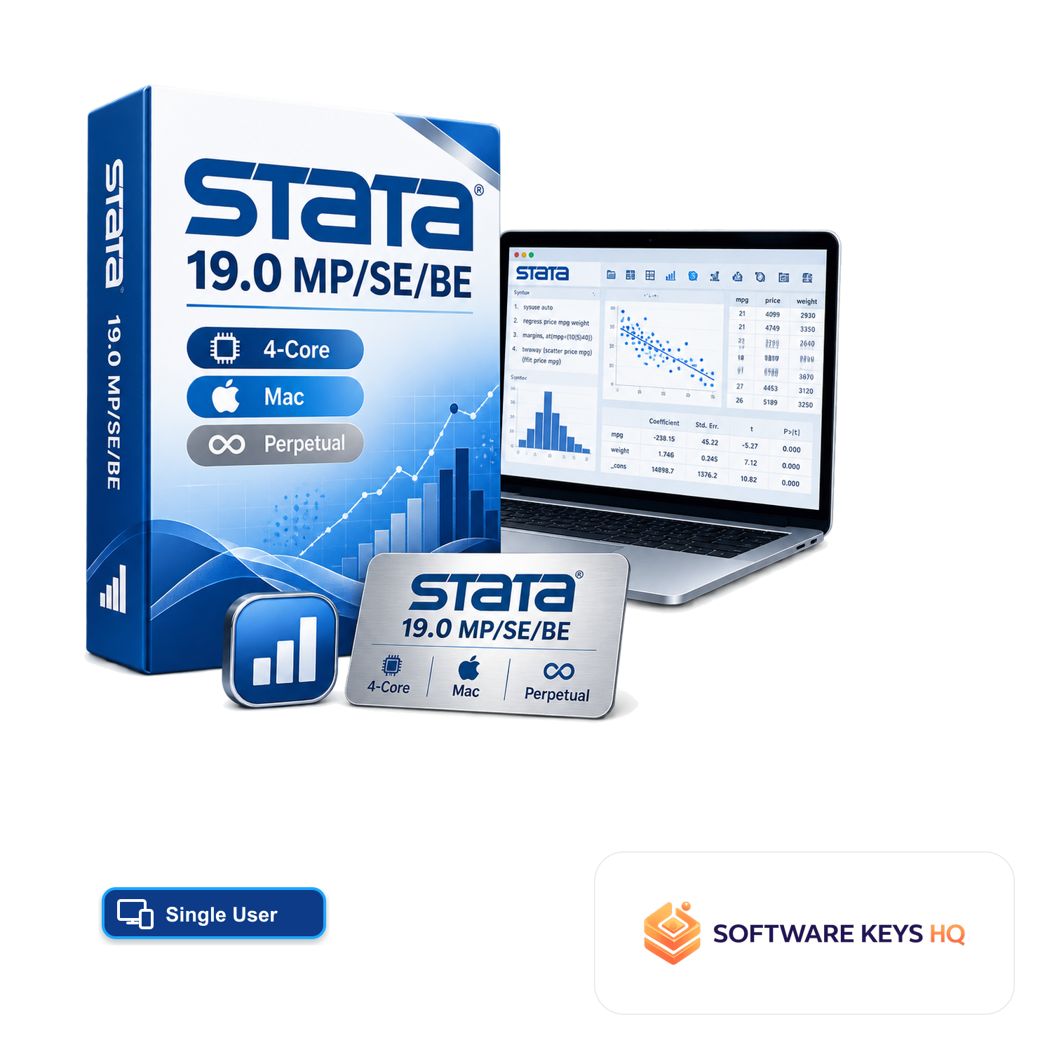 Stata 19.0 MP/SE/BE Single-User 4-Core, Mac, Perpetual software box