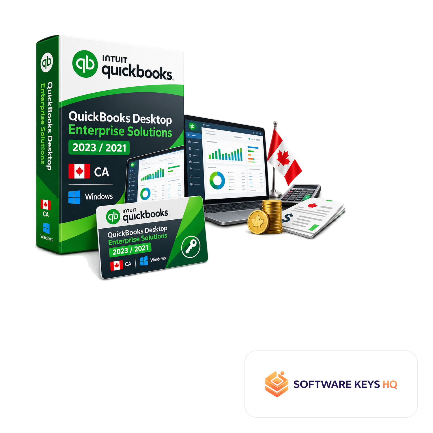 QuickBooks Desktop Enterprise Solutions 2023/2021 CA, for Windows software box