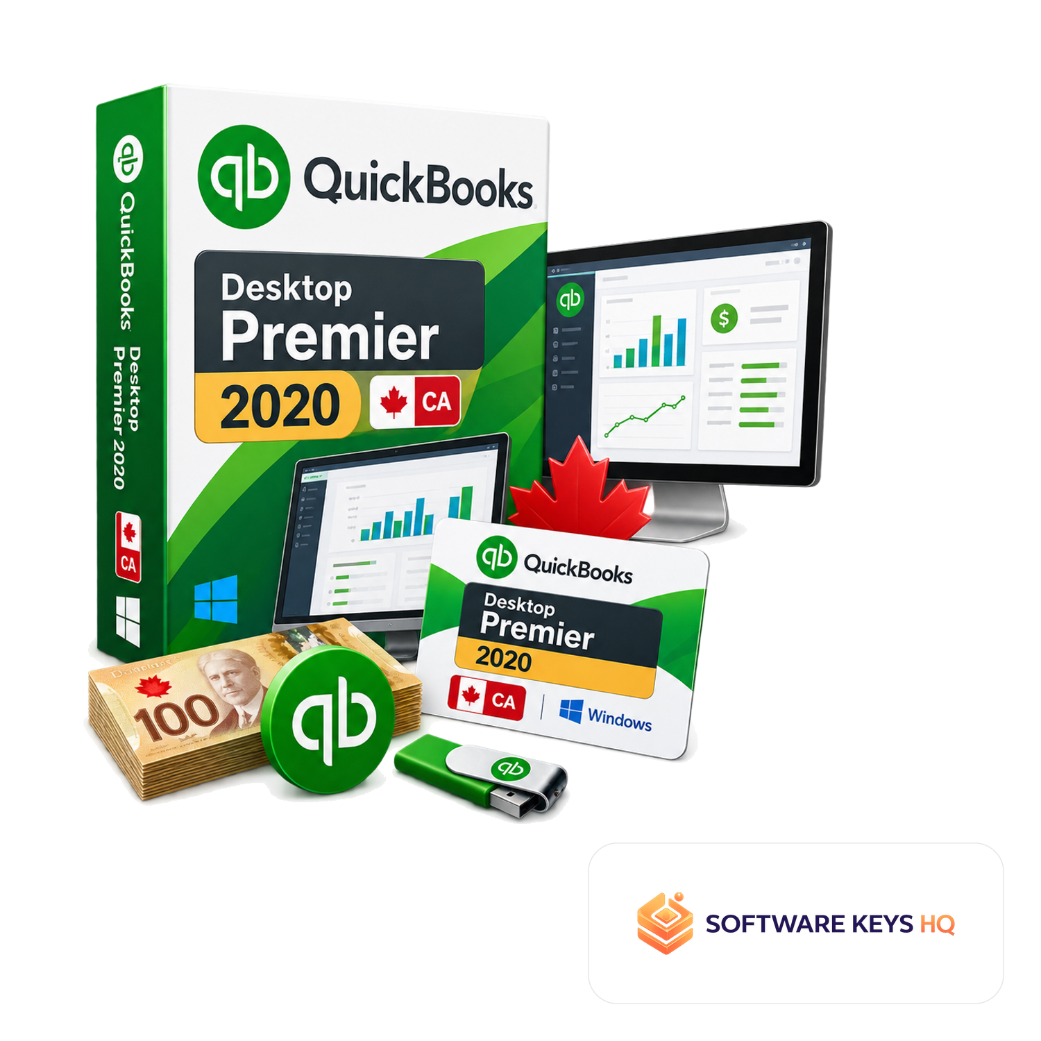 QuickBooks Desktop Premier 2020 CA, for Windows software box