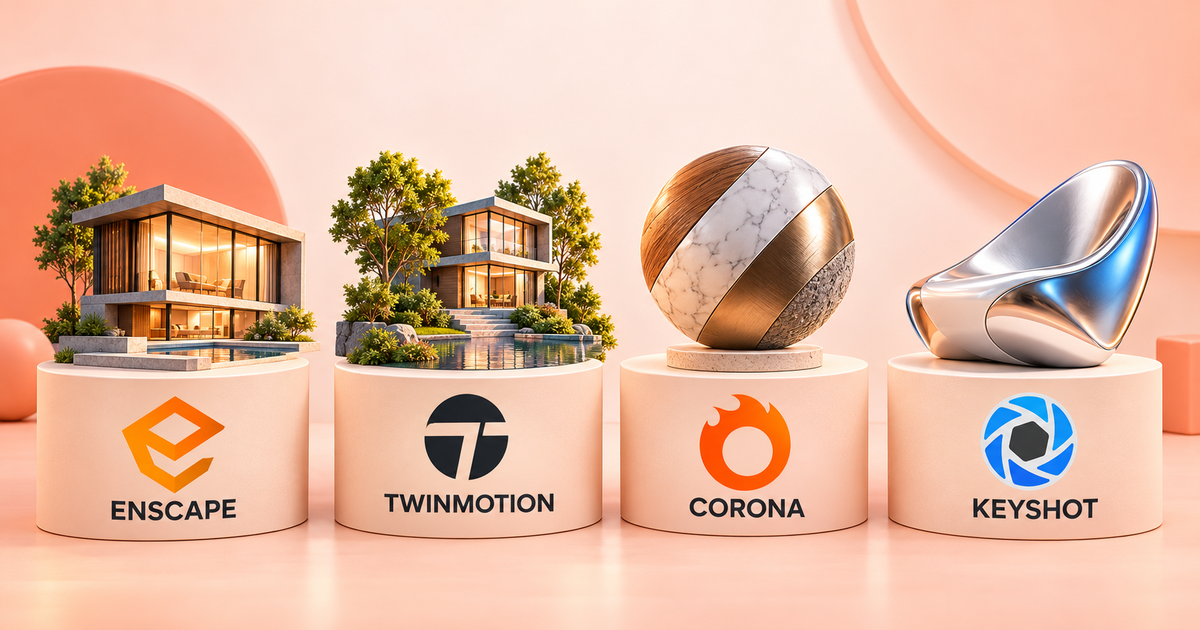 Enscape, Twinmotion, Corona Renderer, and KeyShot rendering software compared