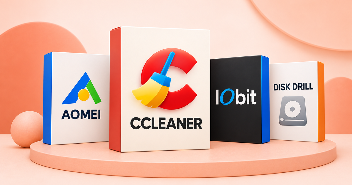 CCleaner, AOMEI, IObit, and Disk Drill PC cleanup software compared