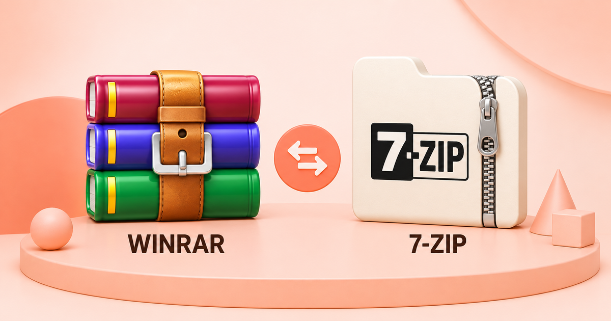 WinRAR and 7-Zip archive software compared side by side