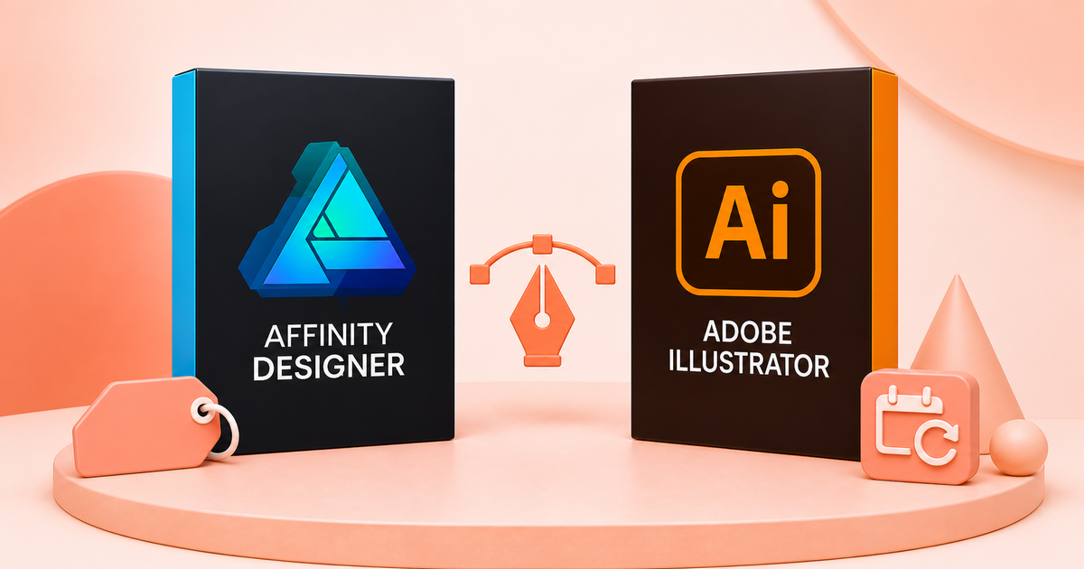 Affinity Designer and Adobe Illustrator software boxes compared side by side