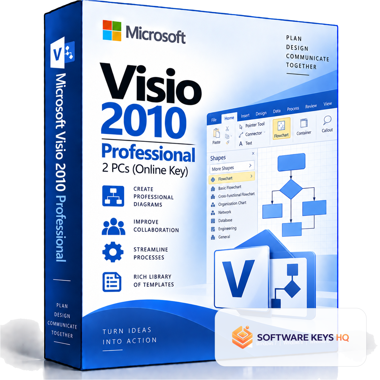 Microsoft Visio 2010 Professional 2 PCs (Online Key) software box