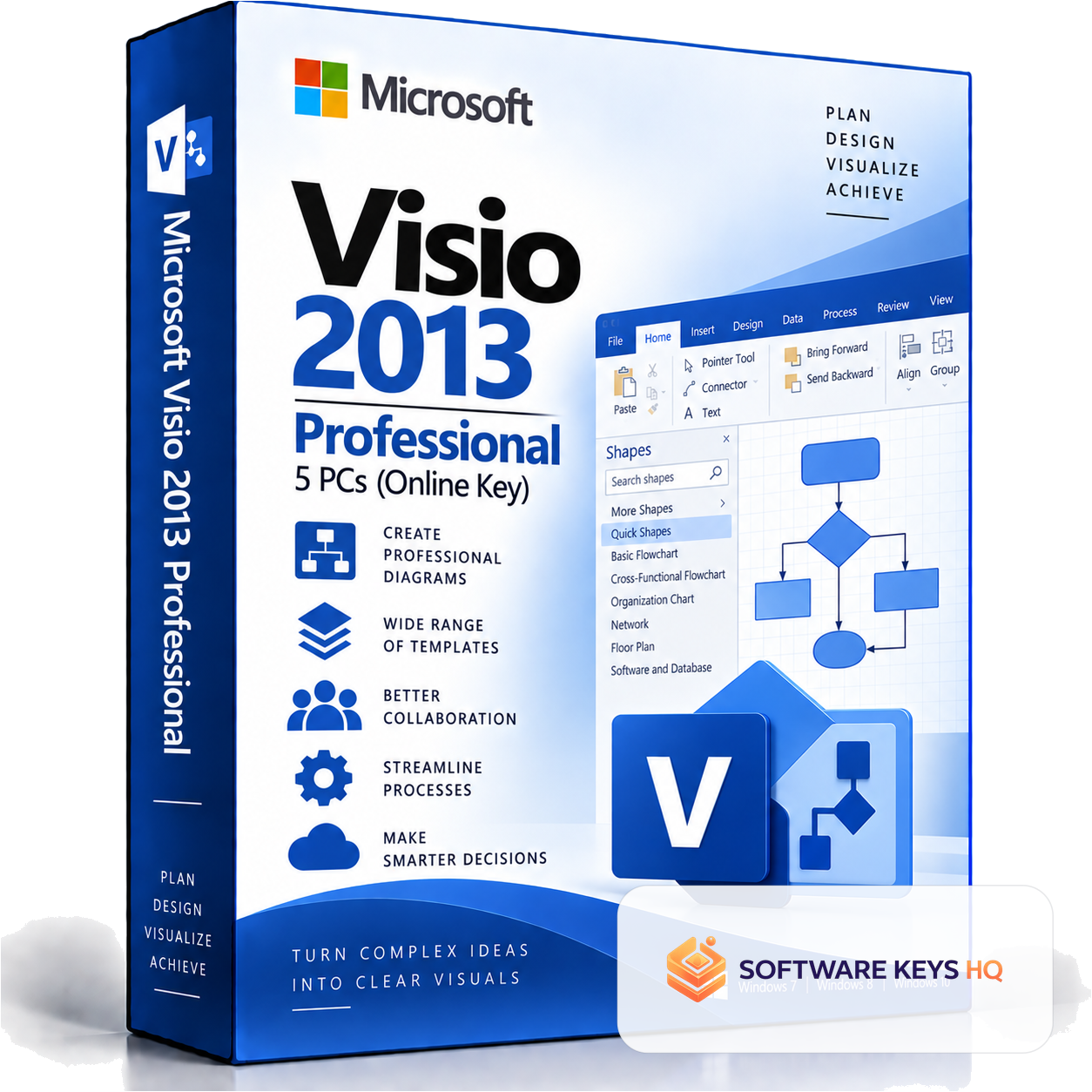 Microsoft Visio 2013 Professional 5 PCs (Online Key) software box