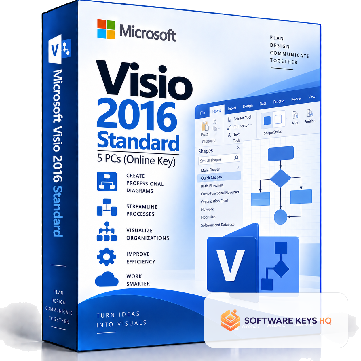 Microsoft Visio 2016 Standard 5 PCs (Online Key) software box